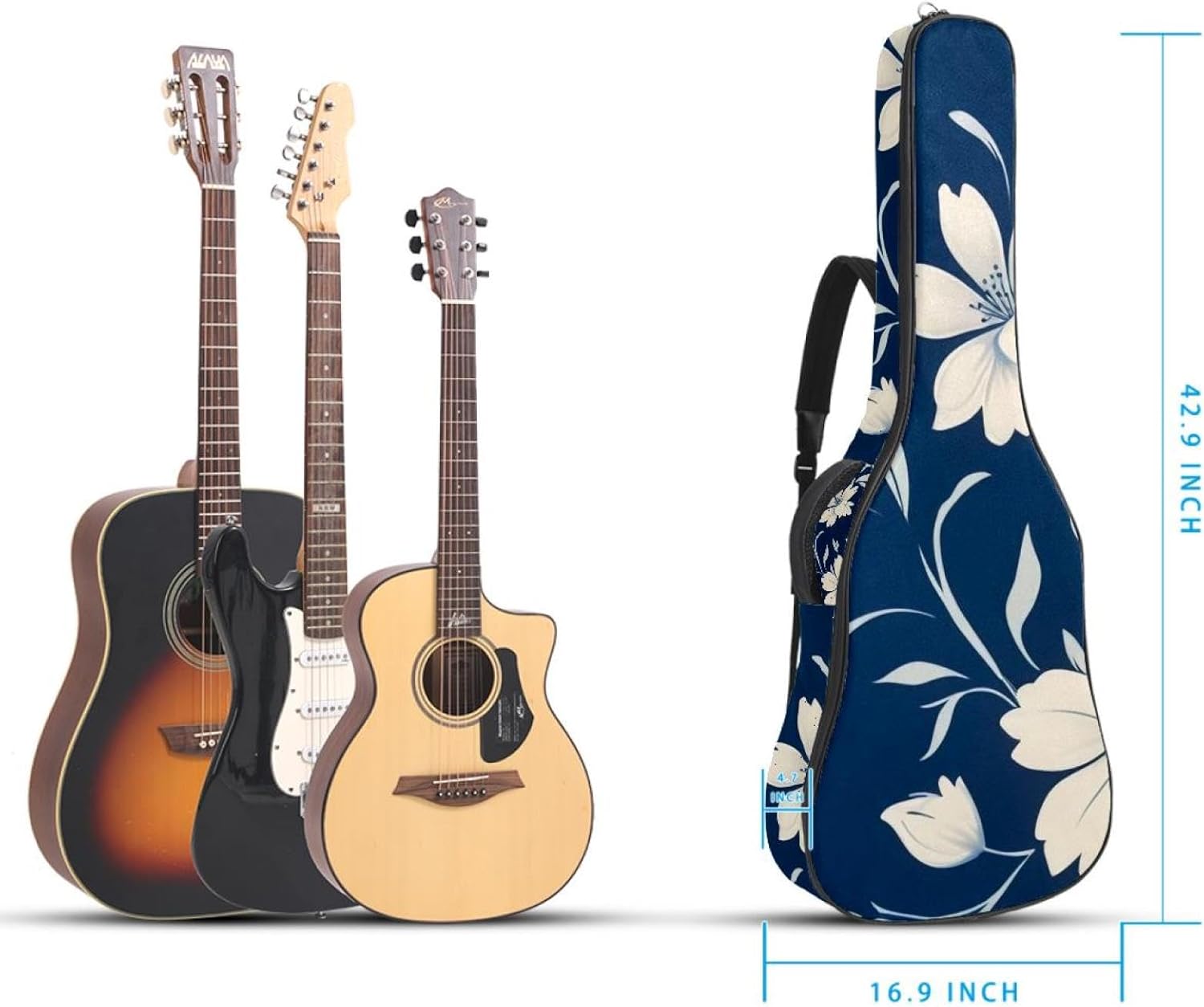 Leaf Art Guitar Bag 40 41 42 In 2 Pockets Guitar Case Waterproof Guitar Case Resistent Oxford Cloth 0.4 In Extra Thick Sponge Padded for Acoustic Guitar