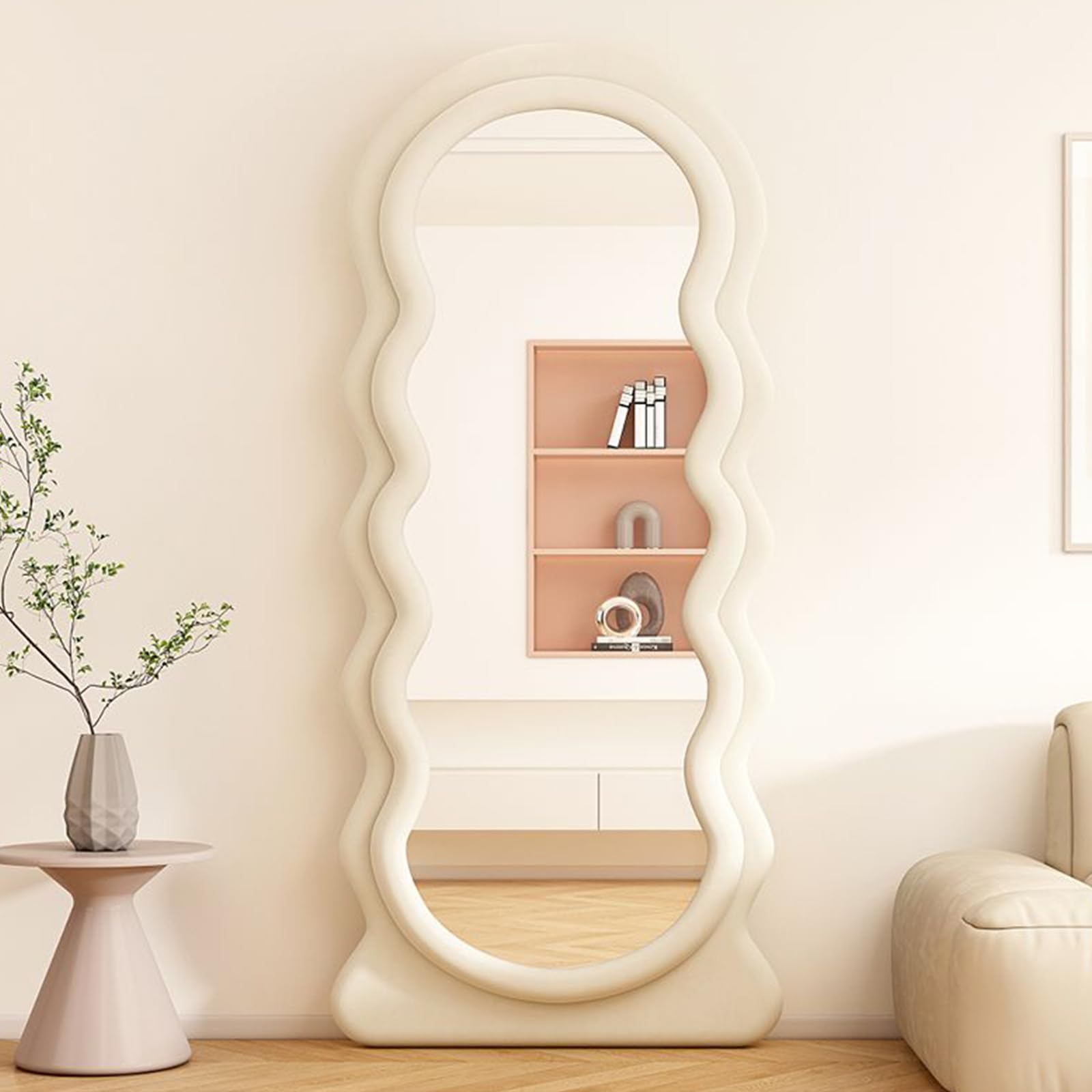 Specchio a Figura Intera 160 x 50 cm, Specchi da Terra con Cornice in Lega di Alluminio, Grande Specchio Asimmetrico Irregolare Moderno a Nuvola per Camera da Letto, Bagno e Soggiorno, Bianco