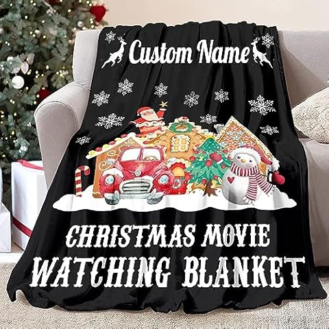 Custom Name Blanket, Personalized Christmas Blanket, Christmas Movies Watching Blanket for Men Women - Red Truck Super Soft Flannel Throw Blanket, Buffalo Plaid Warm Throw Blankets for Couch Bed Cover