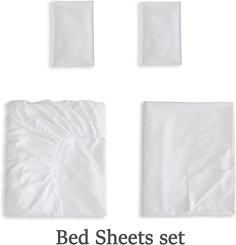 Miniatura 6 de GEFEII Juego de sábanas tamaño matrimonial de 4 piezas, sábanas blancas, sábanas refrescantes transpirables, de microfibra, ropa de cama de lujo