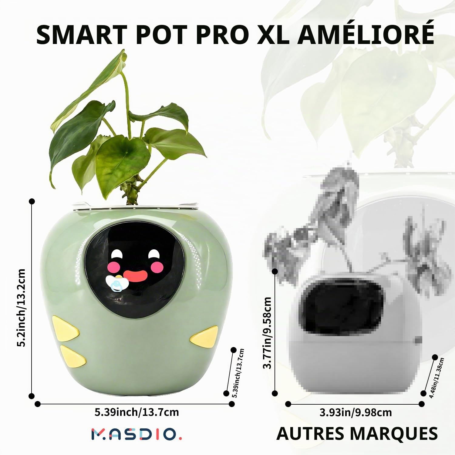 Plantbot Grand pot de fleurs intelligent amélioré pour animaux de compagnie, avec intelligence artificielle, affichage de la température du temps et base d'animations expressives, pour décoration