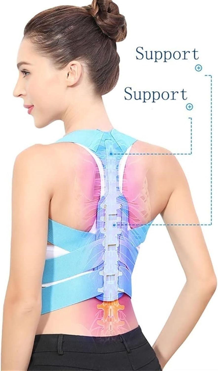 Brace Support Belt Women Adjustable Upper Back Posture Corrector Neck Clavicle Spine Shoulder Back Lumbar Support Belt Corset Hunchback Correction(Blue,S)