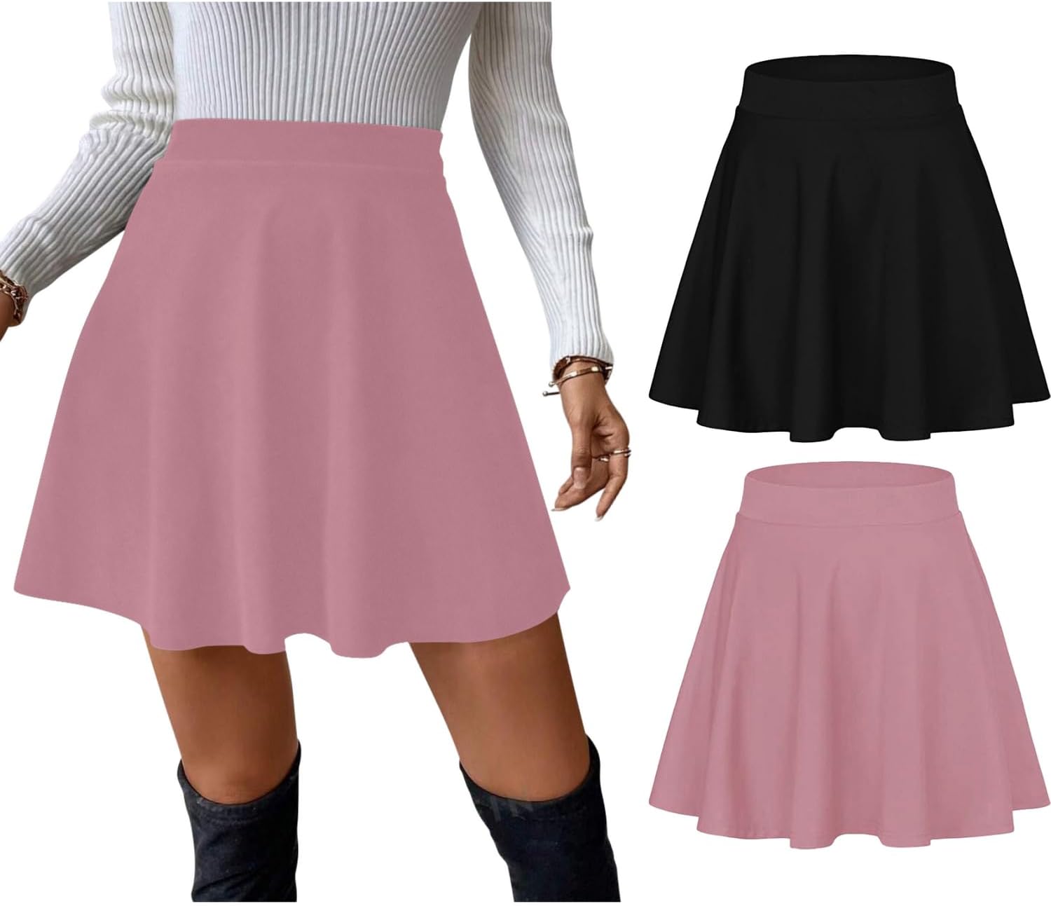 Sweet Hearts Women’s 2-Pack Basic Skater Skirt- Versatile Stretchy Mini Flared Skirt Made in USA