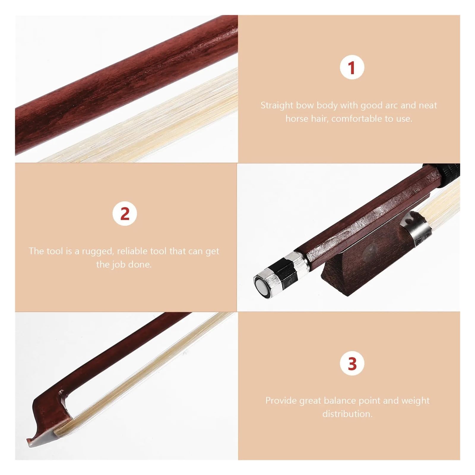 Arco for violino acustico di dimensioni 1/10, capelli di ricambio colorati a coda di cavallo for archi di strumenti musicali violini