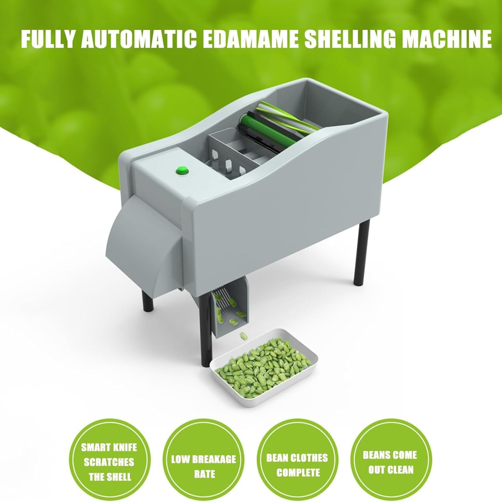 Éplucheur automatique de pois - Éplucheur de haricots électrique commercial - Machine à décortiquer le soja - 25-40 kg/h - Haute efficacité pour une utilisation domestique ou agricole