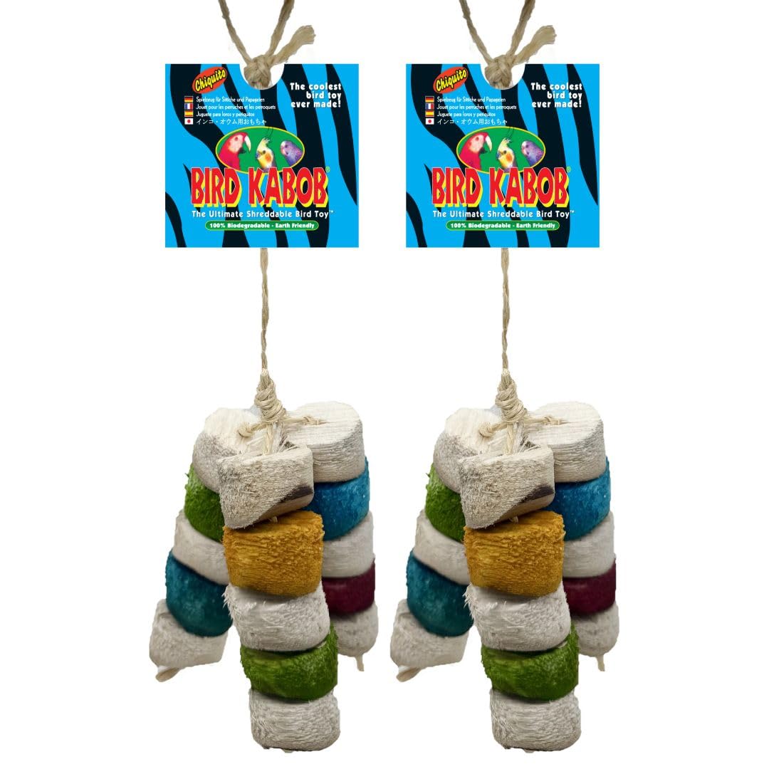 BIRD KABOB Chiquito - 2 Pack - an All-Natural, Holistic, Veterinarian Recommended, Earth Friendly, shreddable Bird Toy Fashioned in a tri-pod Design with Colored Yucca Chunks