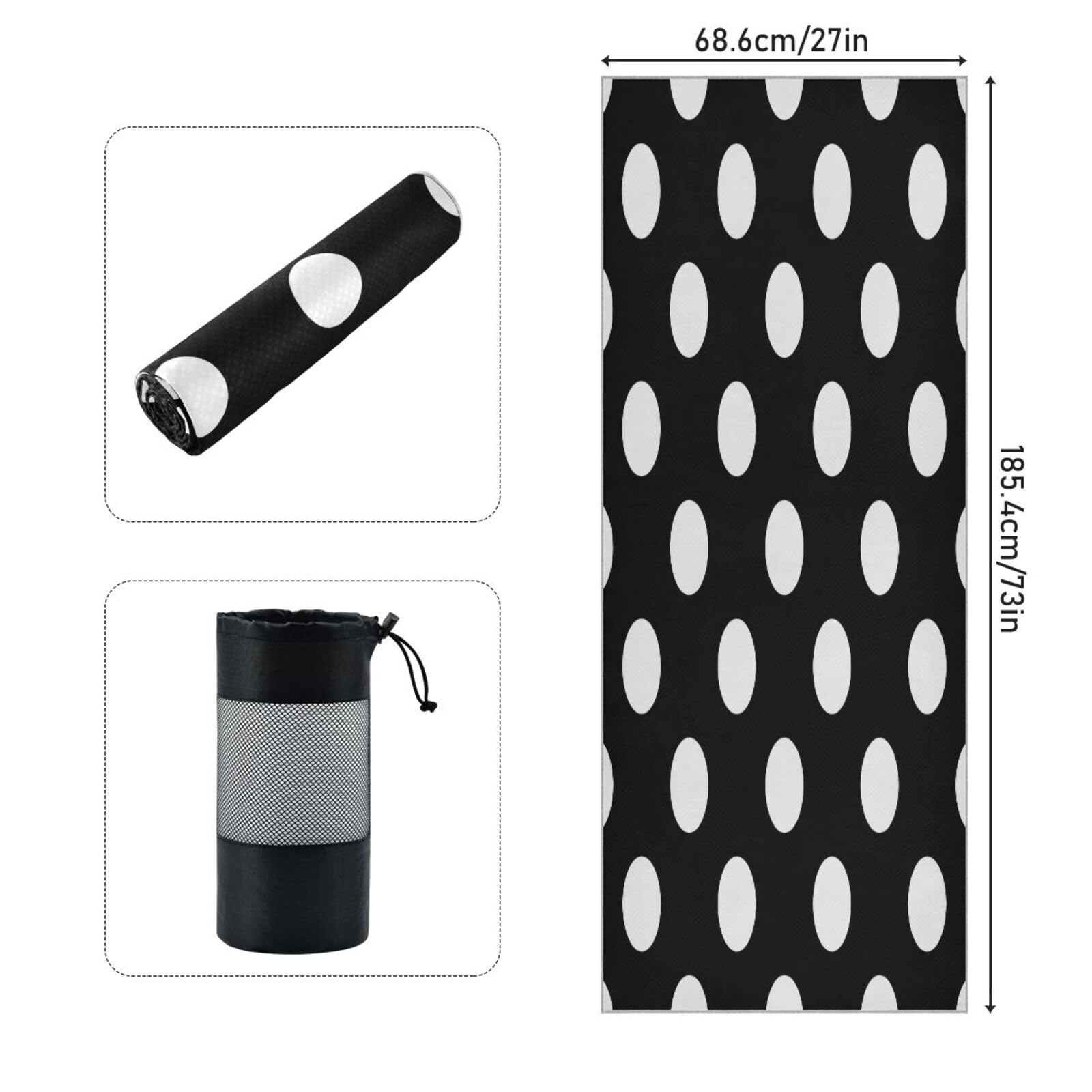 pnyoin Yoga Towel White Polka Dot Texture Hot Yoga Mat Towel with Grip Dots Sweat Absorbent Non-Slip for Hot Yoga, 24