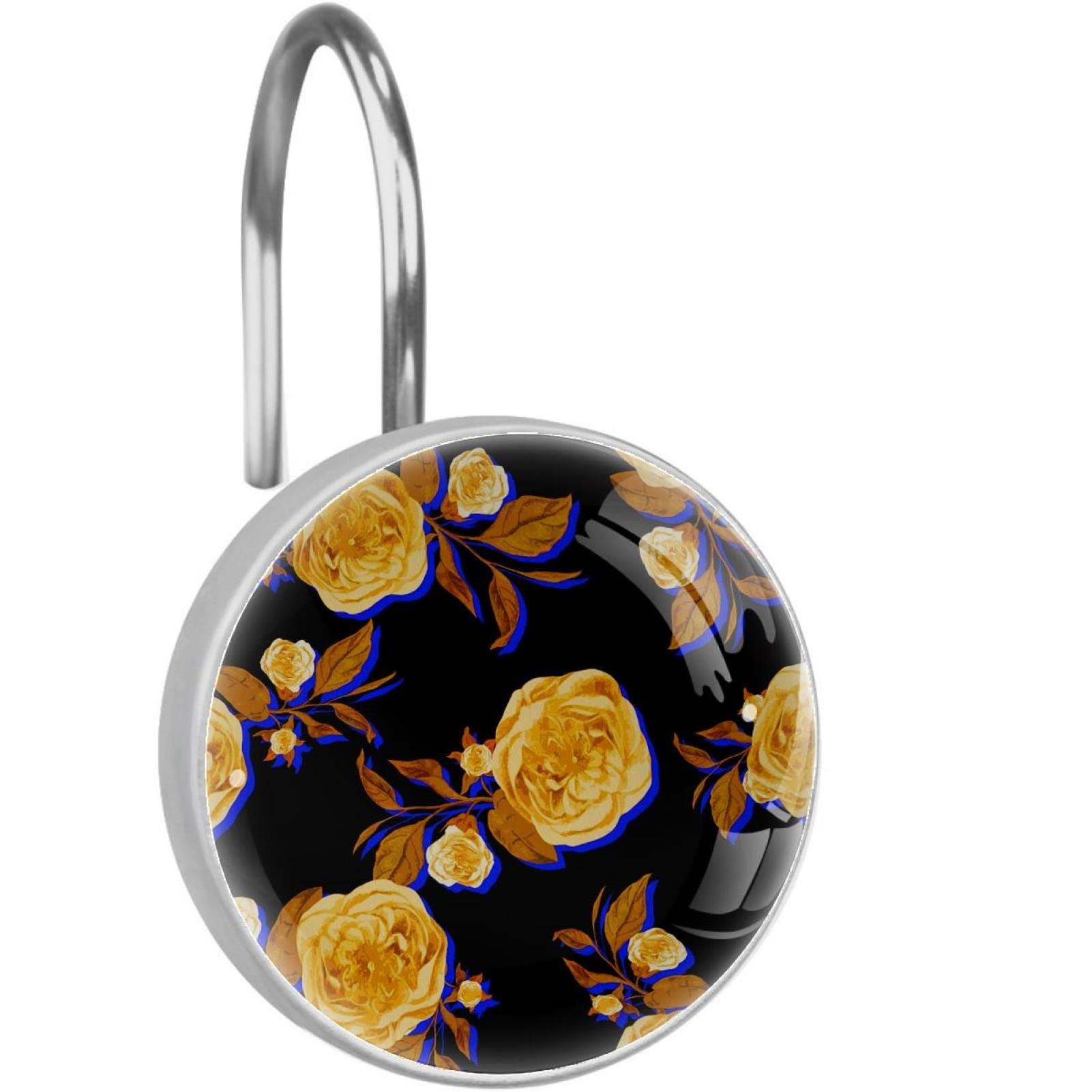 Anneaux de douche pour salle de bain décorative avec motifs fleurs dorées chic