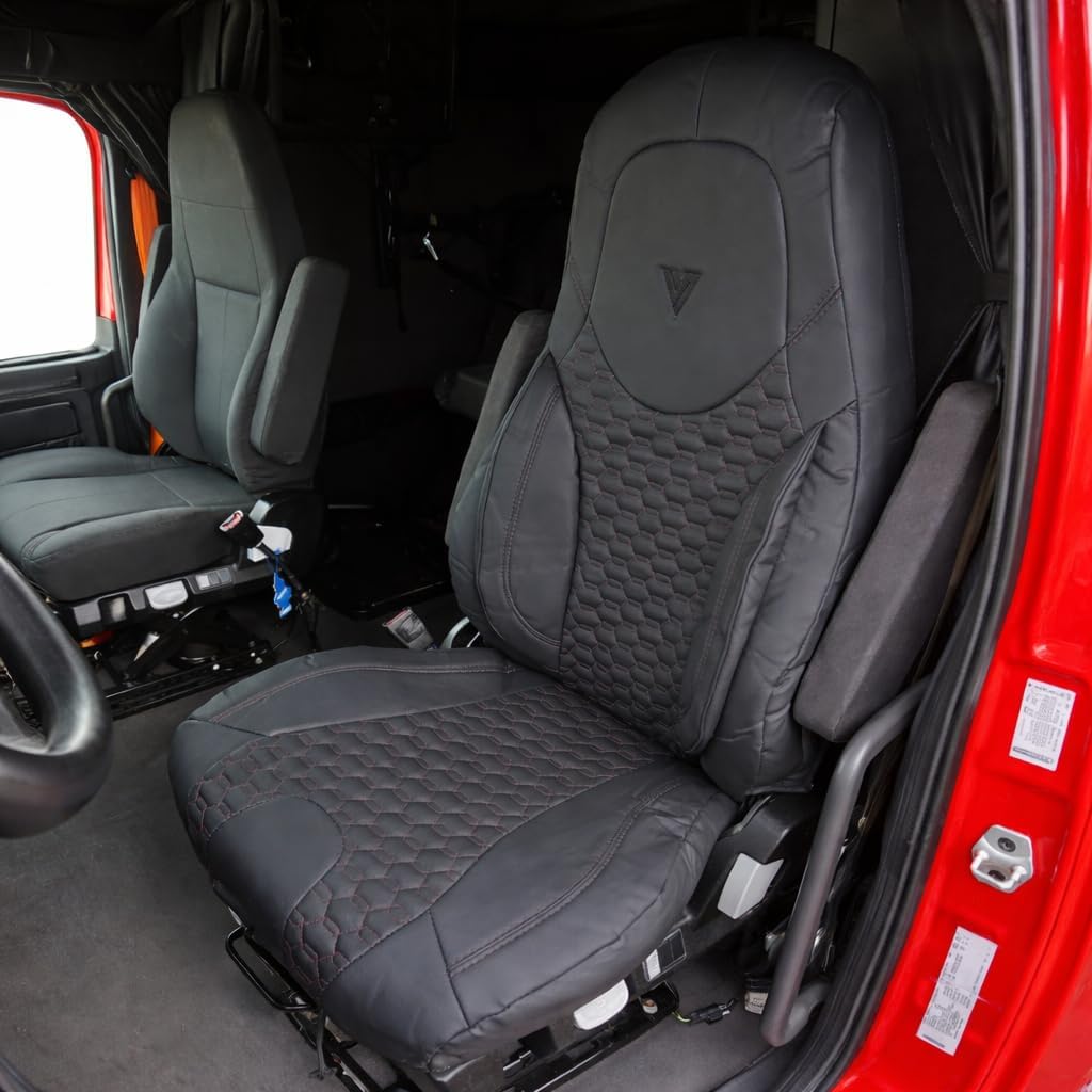 Seat Cover Compatible with Freightliner Cascadia Factory OEM Seat – 33″ High Back, Custom Fit Faux Leather, Durable & Easy to Clean, Professional Interior Protection (Black/Black)