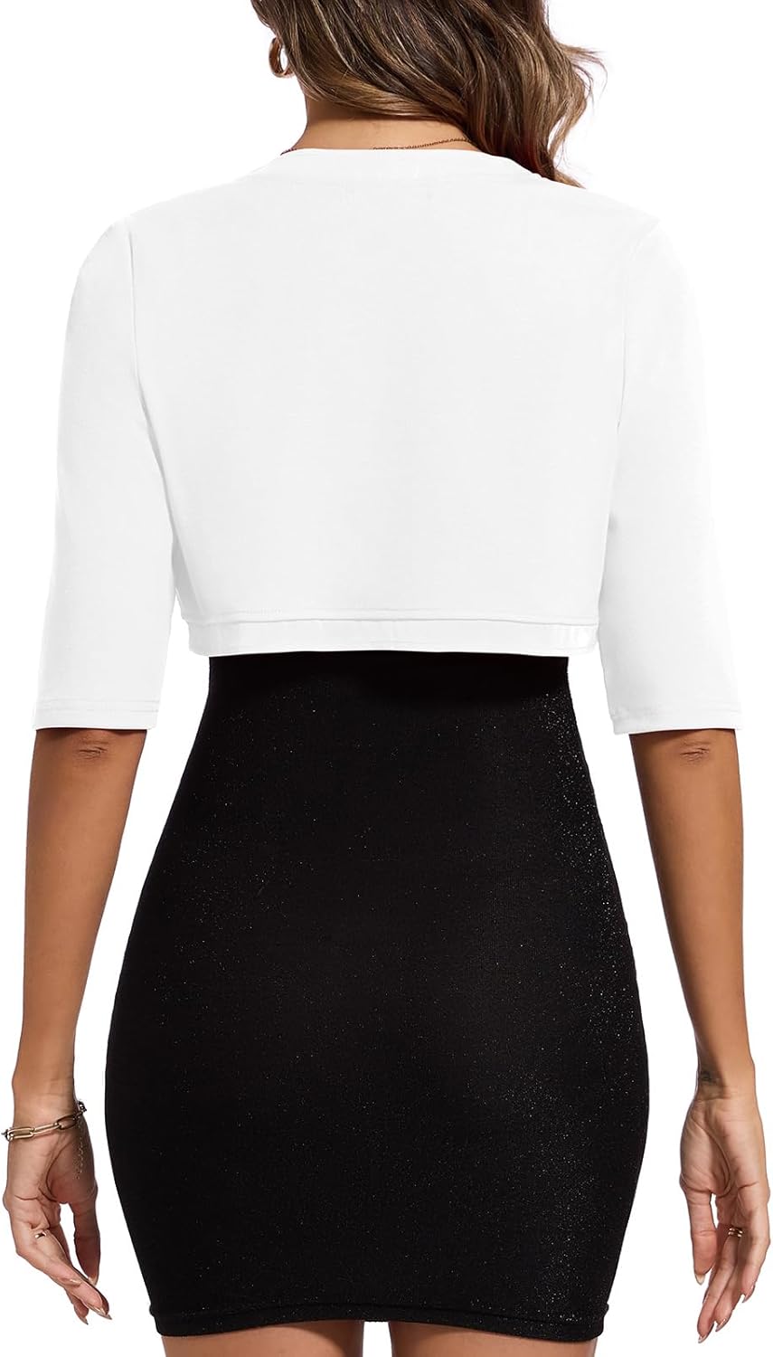 MINTLIMIT Women's Bolero Shrug Chic Soft Bridal Wedding 3/4 Sleeve Open Front Cropped Cardigan Top for Formal Dress,XL,White - Image 5