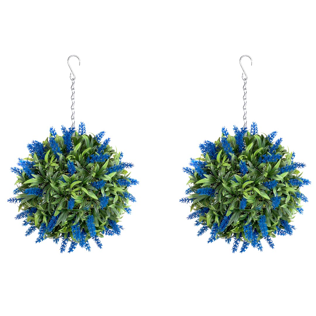 Best Artificial Blue Lavender Pair Of 24Cm Lush Long Leaf Flower Topiary Balls