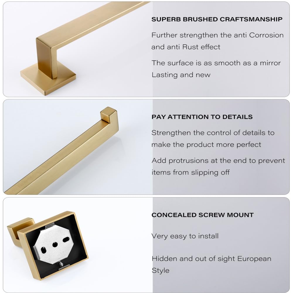Juego de Accesorios de baño de Oro Cepillado Soporte para Rollo de Papel higiénico para Montaje en Pared Toallero Percha para Batas Kit de Accesorios de Acero Inoxidable, Soporte para teléfono BG