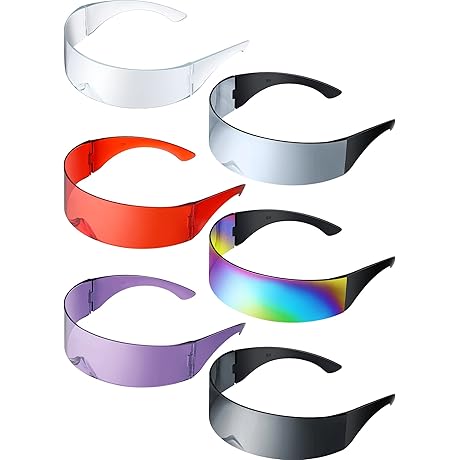 6 Pcs 80s Style Retro Cyclops Visor Sunglasses