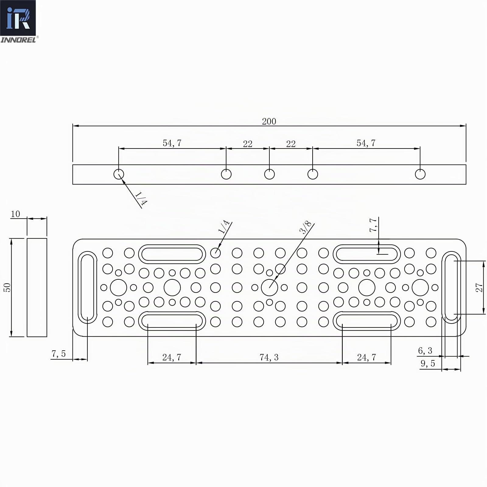 INNOREL CP2005 20 * 5cm Multifunktionale Käseplatte mit 1/4" & 3/8" Gewinden, Schaltmontageplatte mit eingebauten ARRI Locating Holes für Kamera und Stativ