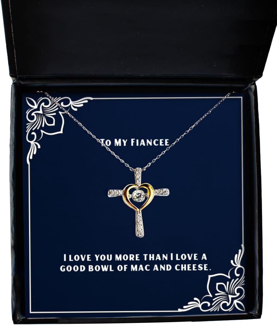 Fiancee Gifts for, I Love You More Than I Love a Good Bowl of mac and, Unique Fiancee Cross Dancing Necklace, Jewelry from
