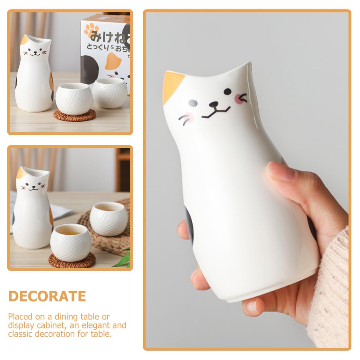 Set da Sakè in Ceramica Giapponese Maneki Neko Bottiglia e Tazze Boccale Retrò Collo Stretto e Bocca Larga per Degustazione e Regalo Casa