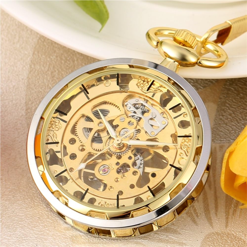 Reloj de Bolsillo mecánico Cuerda Manual, Hueco, Transparente, Plateado y Dorado, Estilo Vintage, con diseño Cara Abierta, Steampunk Retro