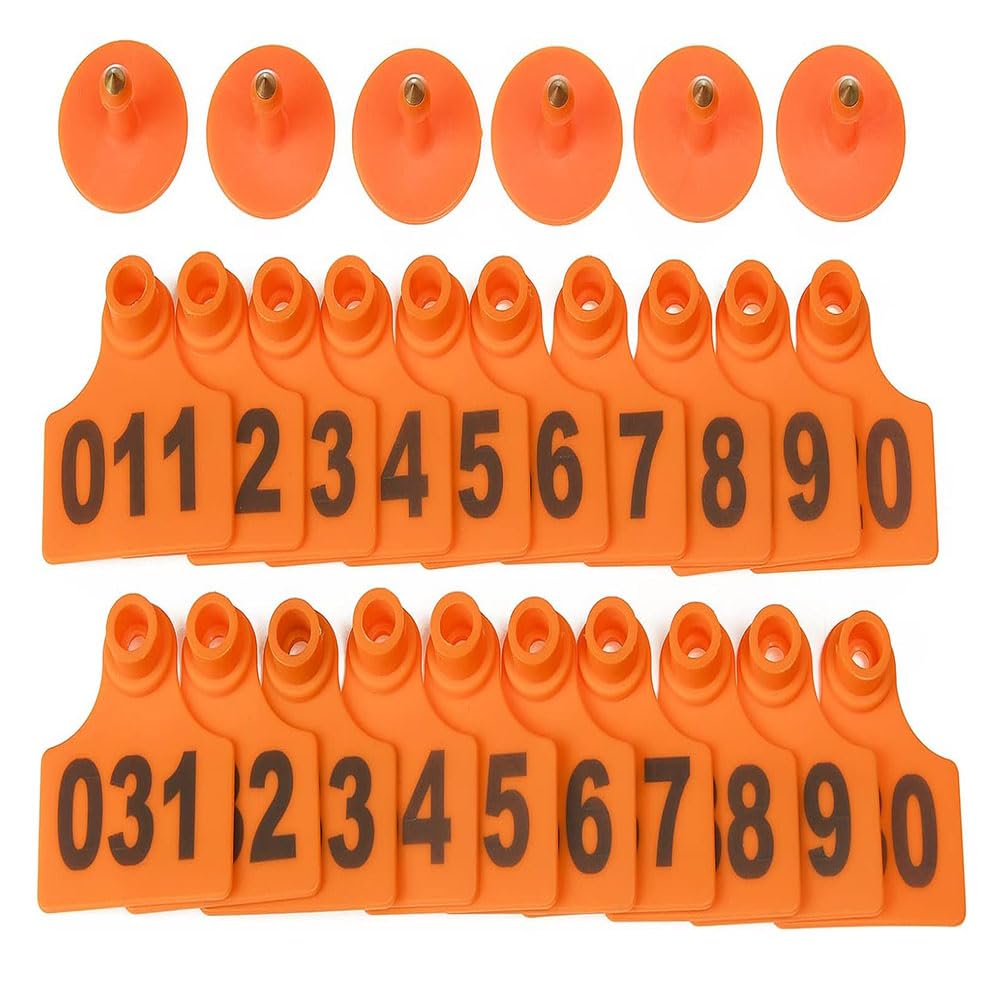 Kolczyki do identyfikacji zwierząt, 100/200/300/400 szt. Zagęszczone plastikowe kolczyki bydlęce numerowane wielokolorowe dla zwierząt gospodarskich(Adult Cattle,Red 001-100)