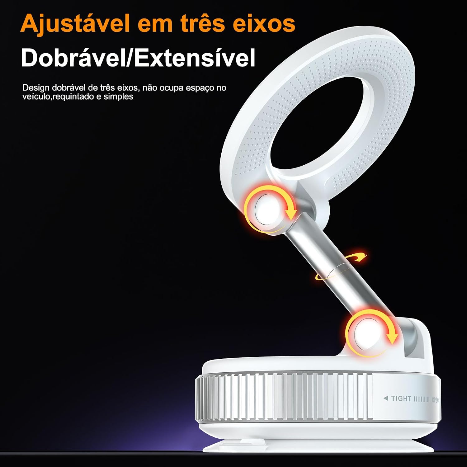 Suporte de telefone magnético a vácuo de 360° atualizado, suporte magnético dobrável de para, uporte para celular com sucção a vácuo forte para iPhone e Android,academias/espelhos/superfície (Preto)