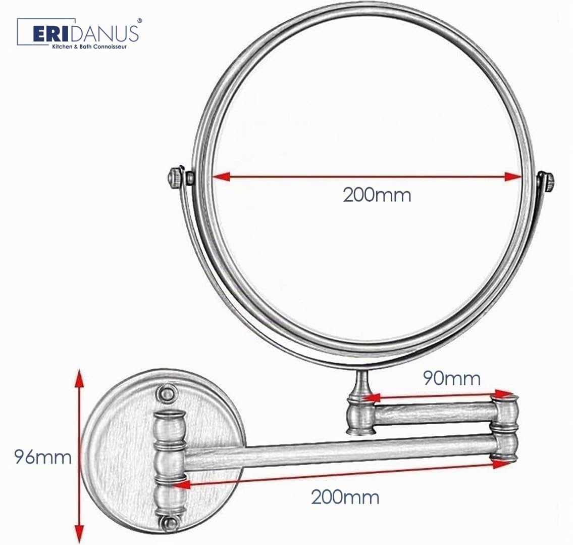 Eridanus Espejo de Maquillaje de Aumento de Pared, Espejo Cosmético 1X y 3X Ampliación de Doble Cara Giratoria de 360° para Baño Espejo Tocador Extensible, Negro