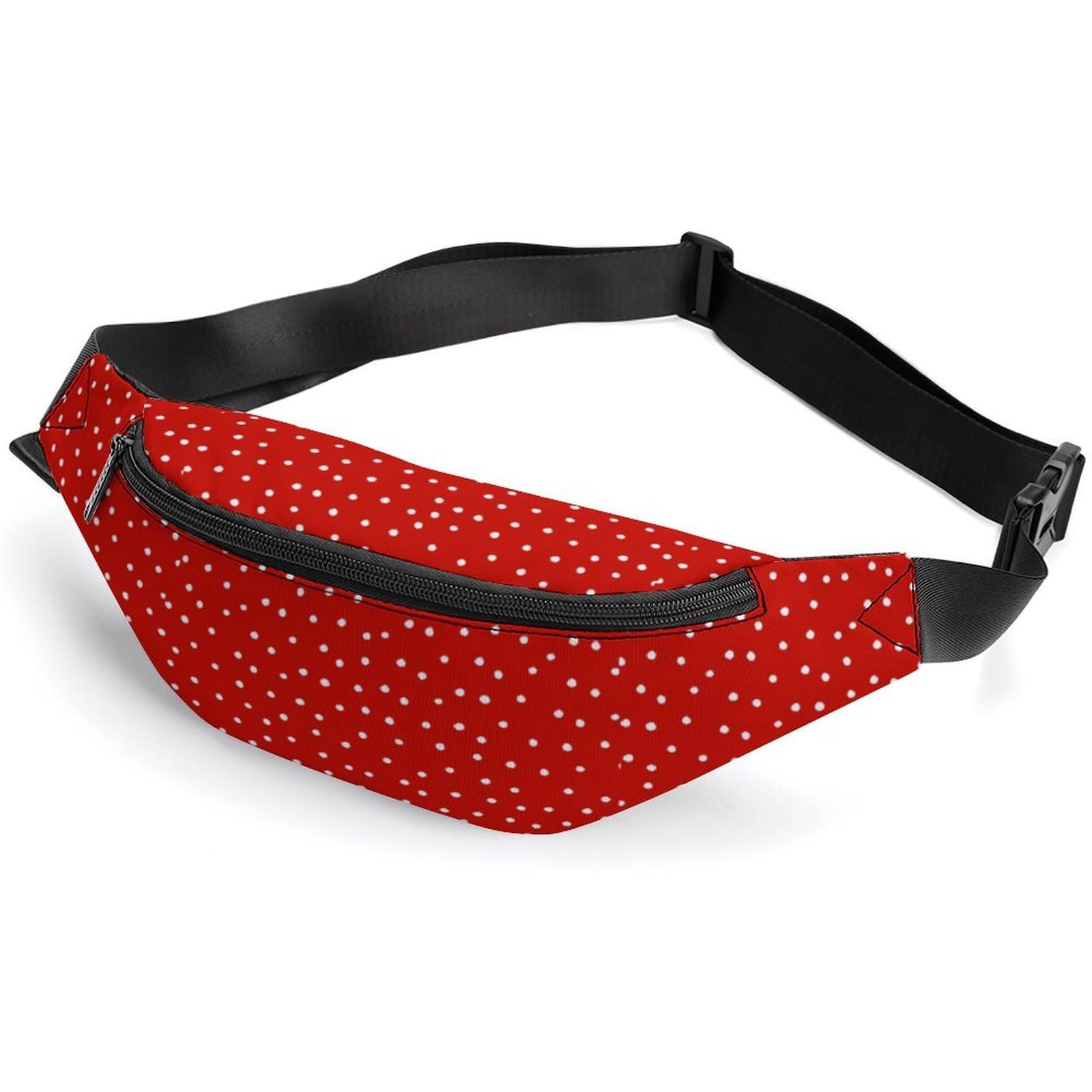Lyfthologen Waist Bag, Red and White Polka Dots Bumbag, Adjustable Fanny Pack for Running Walking Hiking