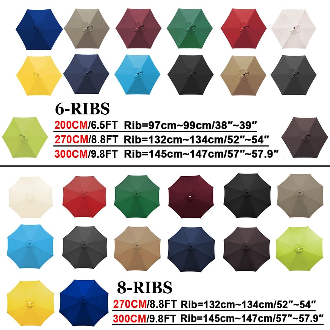 Telo Di Ricambio Per Ombrellone – Protezione UV In Poliestere 160g – Diametro 2.7m (8.8ft) Per 8 Stecche – Colore Top Color