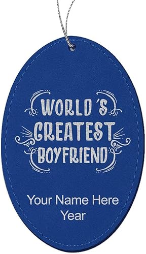 Miniatura 3 de LaserGram Personalized Christmas Ornament, World's Greatest Boyfriend, Faux Leather, Custom Laser Engraved Gift Idea (Oval Shape, Gray) Grey,Black