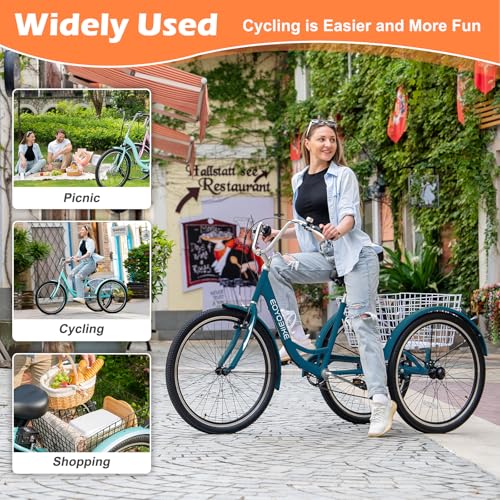 Image of Adult Tricycle, 7 Speed Adult Trike, 20 /24 /26 inch 3 Wheel Bike with Basket | Low Step-Through Frame, Wide Seat with Backrest, 350 lbs Capacity, Tricycle for Adults, Seniors, Women and Men