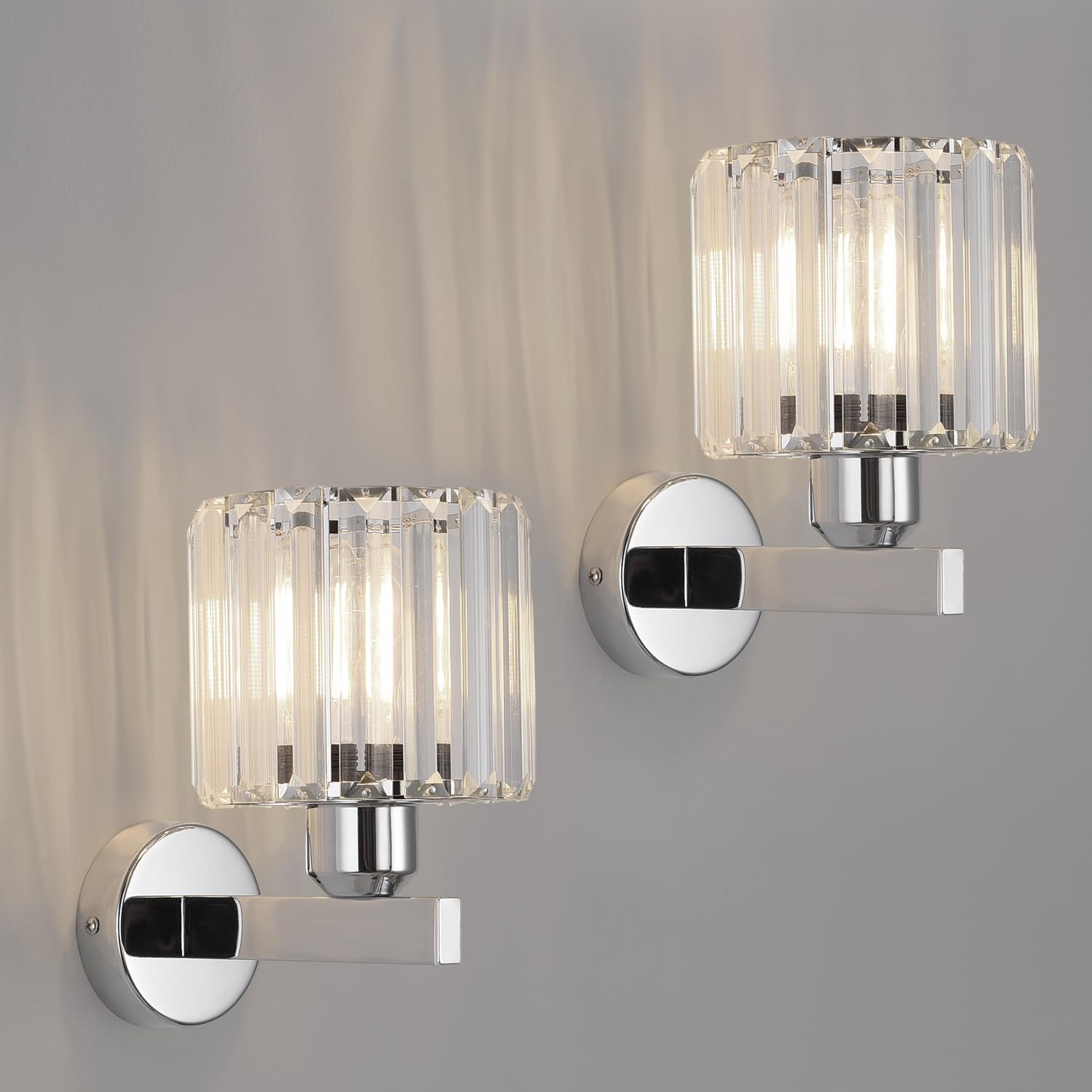 ANWIO Wall Lights,Bedroom Wall Lights,Silver Wall Light for Living Room,E27 Wall Light Shade Ceiling,Morden Crystal Wall Ceiling Light,Indoor Crystal Wall lamp(2 PCS,E27 Base,NO Bulbs)