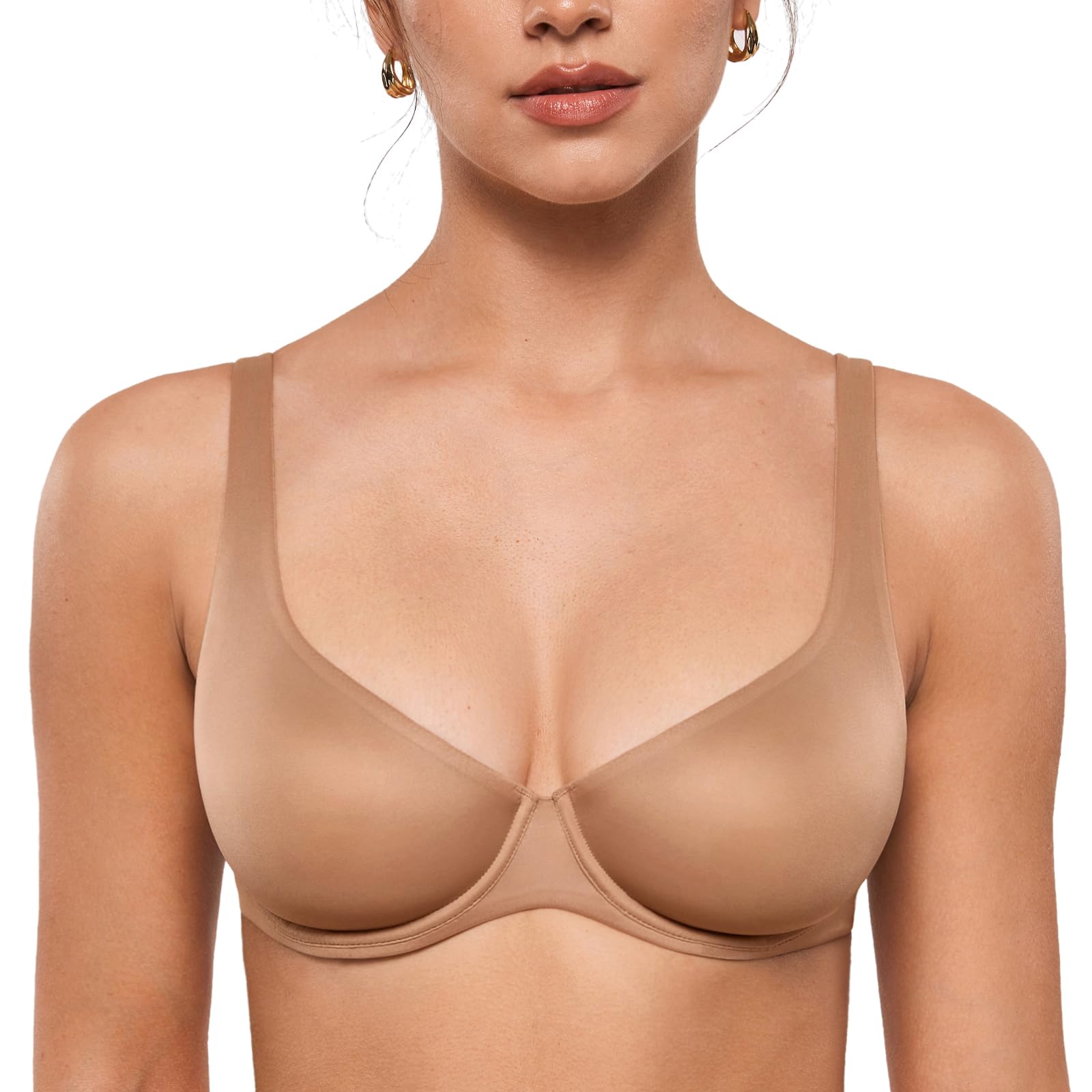 INLYRIC Women's Mesh Balconette Bra Sexy Demi Supportive Comfortable Seamless Underwire Unlined Sheer Bras