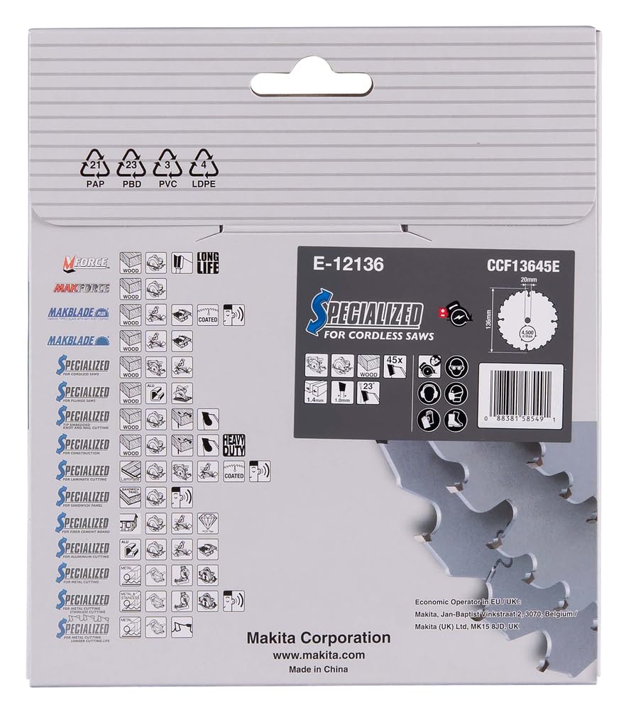 Makita E-12136 Hoja Sierra Circular Efficut 136x20x1,4 45 mm 45 Dientes Madera