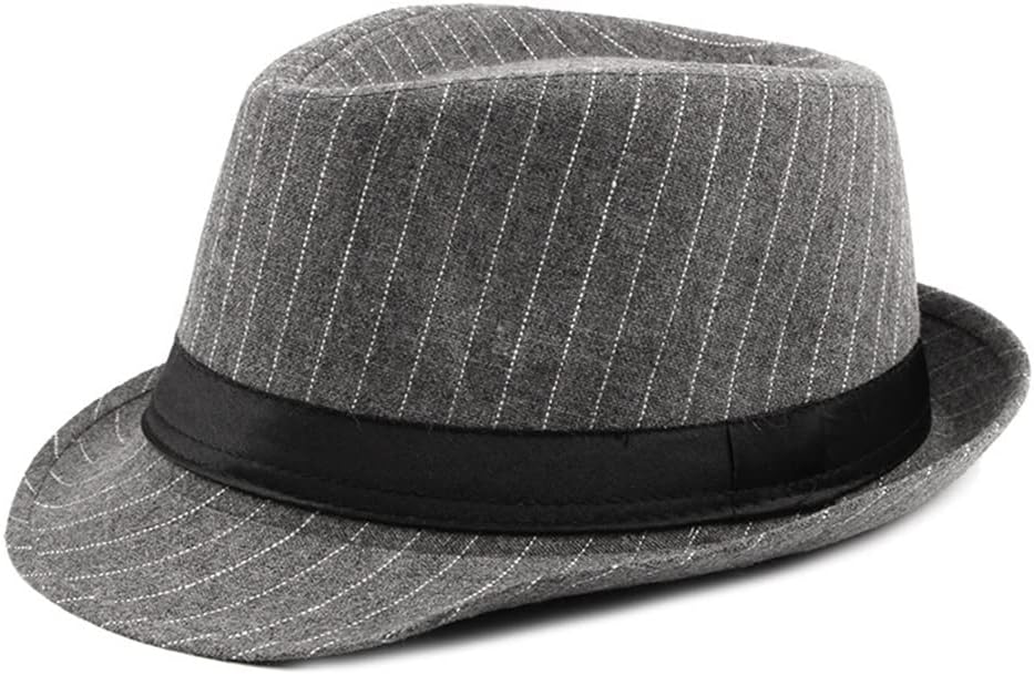 Vintage Stripe Jazz Hats Men Top Fedoras Hat for Male Autumn Winter Retro Bowler Gentleman(Black)