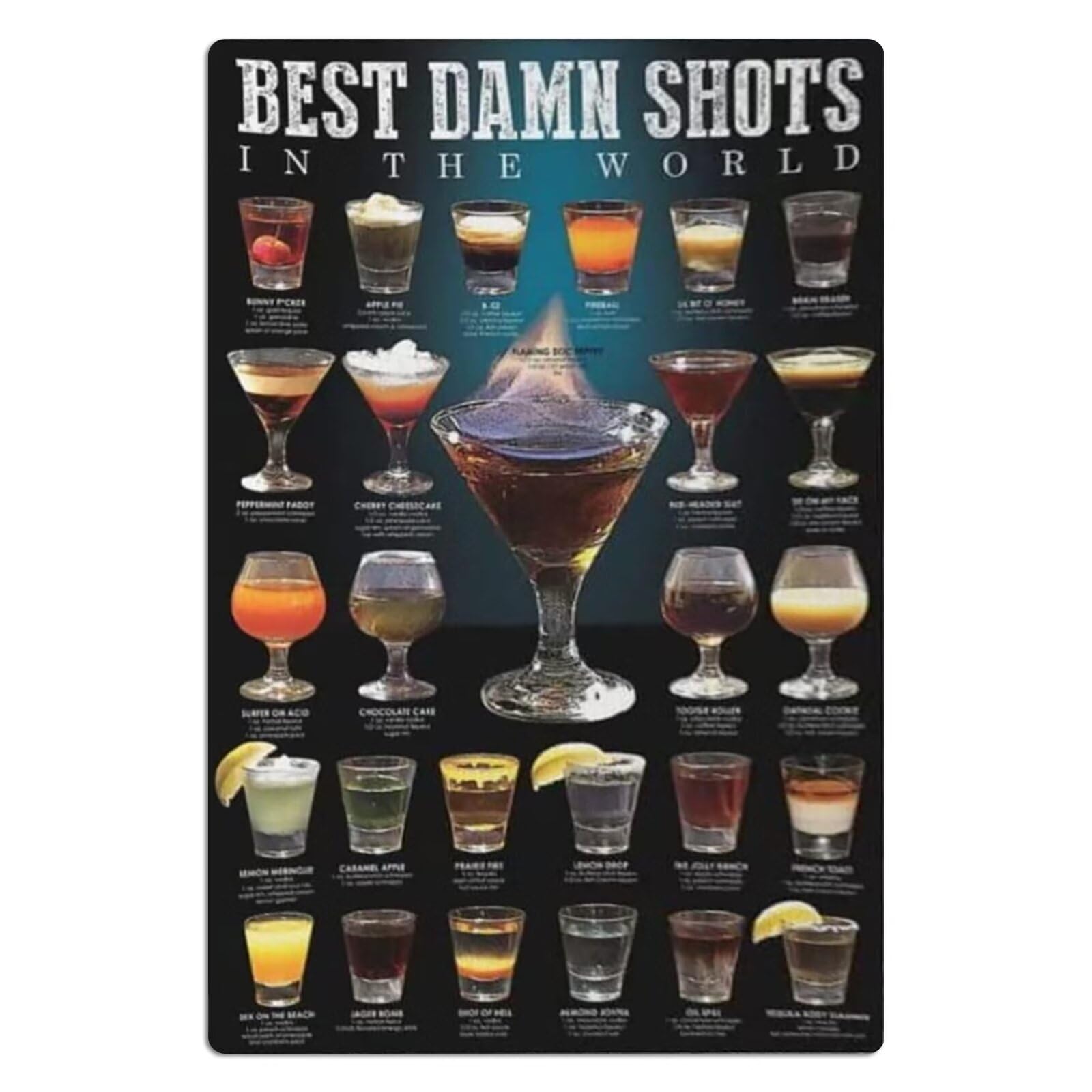 rayprint Types Of Cocktails Metal Tin Signs Best Damn Shots In The World Posters Bar Menu Wall Art Decor Pub Club Home Plaque Decoration 8x12 Inches