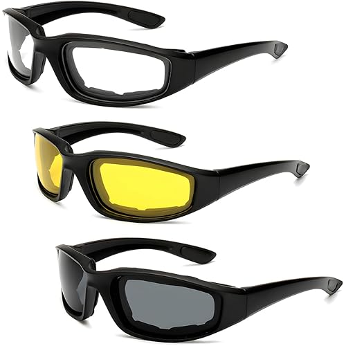 3 PCS Motorcycle Riding Goggles, Cycling Sunglasses with Soft Pad, Windproof Cycling Goggles, Motorcycle Accessories