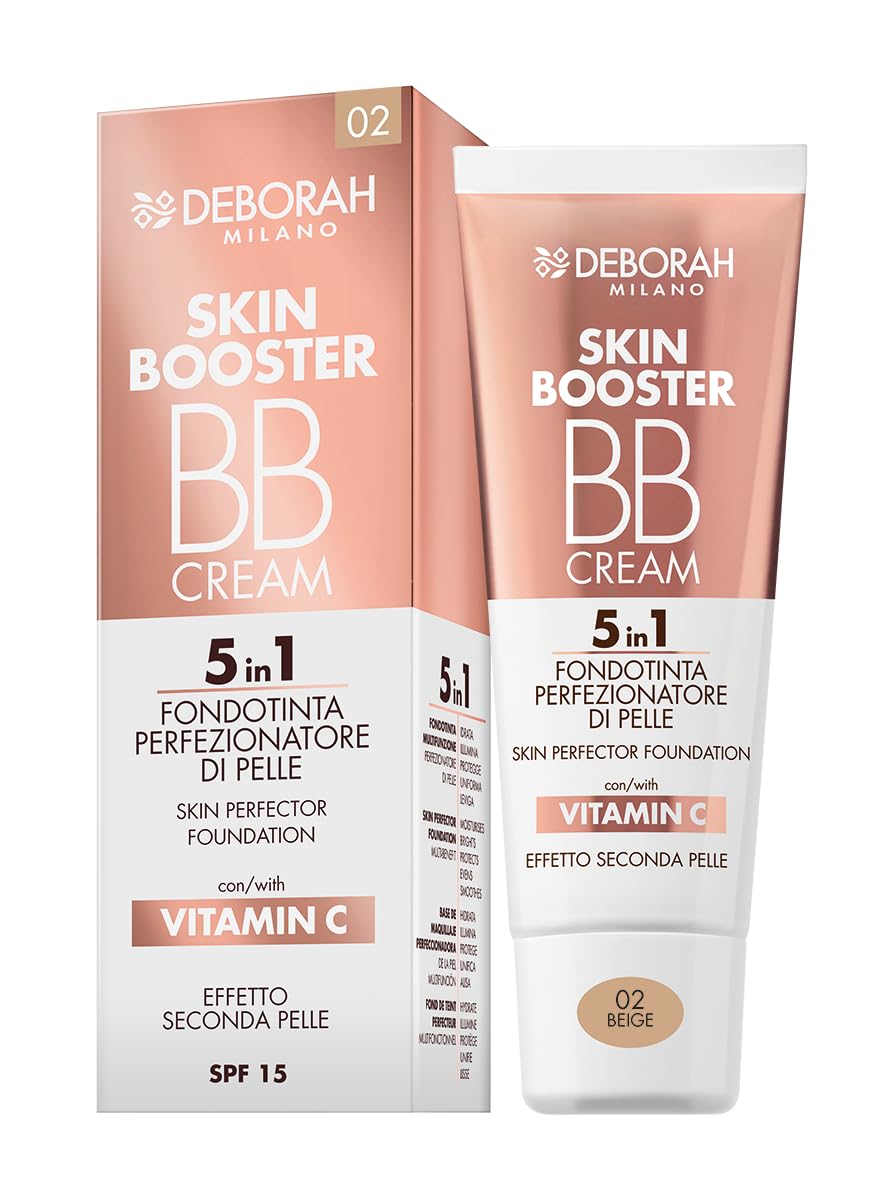 Deborah Milano -Set Makeup BB Cream Skin Booster, SPF 15, 02 Beige, con Vitamina C, Effetto Seconda Pelle, 30ml e Correttore Fluido 24 Ore Perfect All-Over, 03 Sand, Waterproof e Long Lasting, 5.5gr