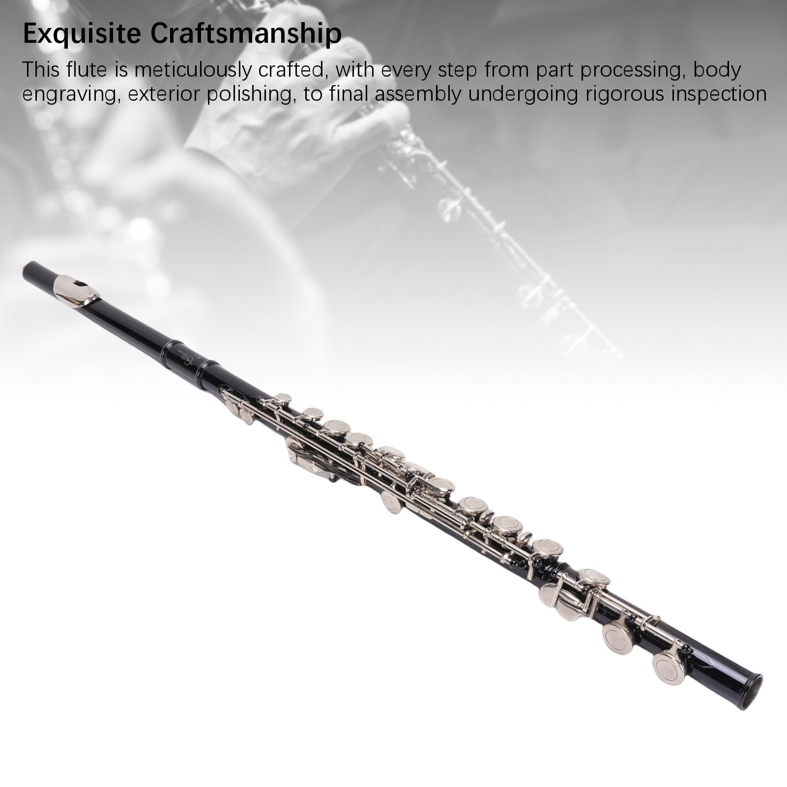 Alomejor 16 Key Open -Hoch Flaute Kit Pure and Bright Tone C Flauta Instrumento para Alumnos Principiantes con una Bolsa de Transporte Negro, Música Fiestas Festivas Orquesta