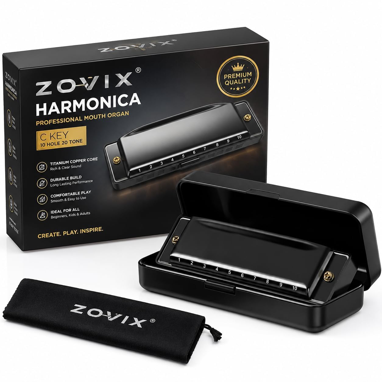 Harmonica Professional Mouth Organ, C Key, 10 Hole 20 Tone | Titanium Copper Core, Durable Build, Includes Carry Case, Ideal for Beginners, Comfortable Play-image-40