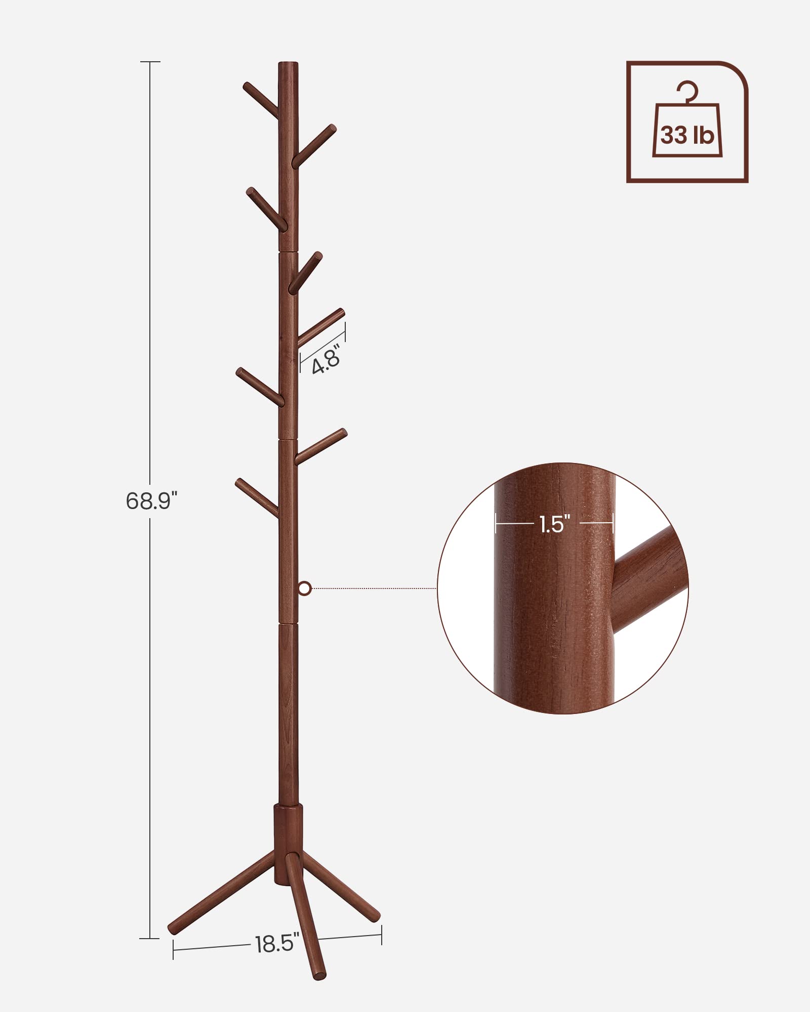 VASAGLE Solid Wood Coat Rack, Free Standing Coat Rack, TreeShaped Coat