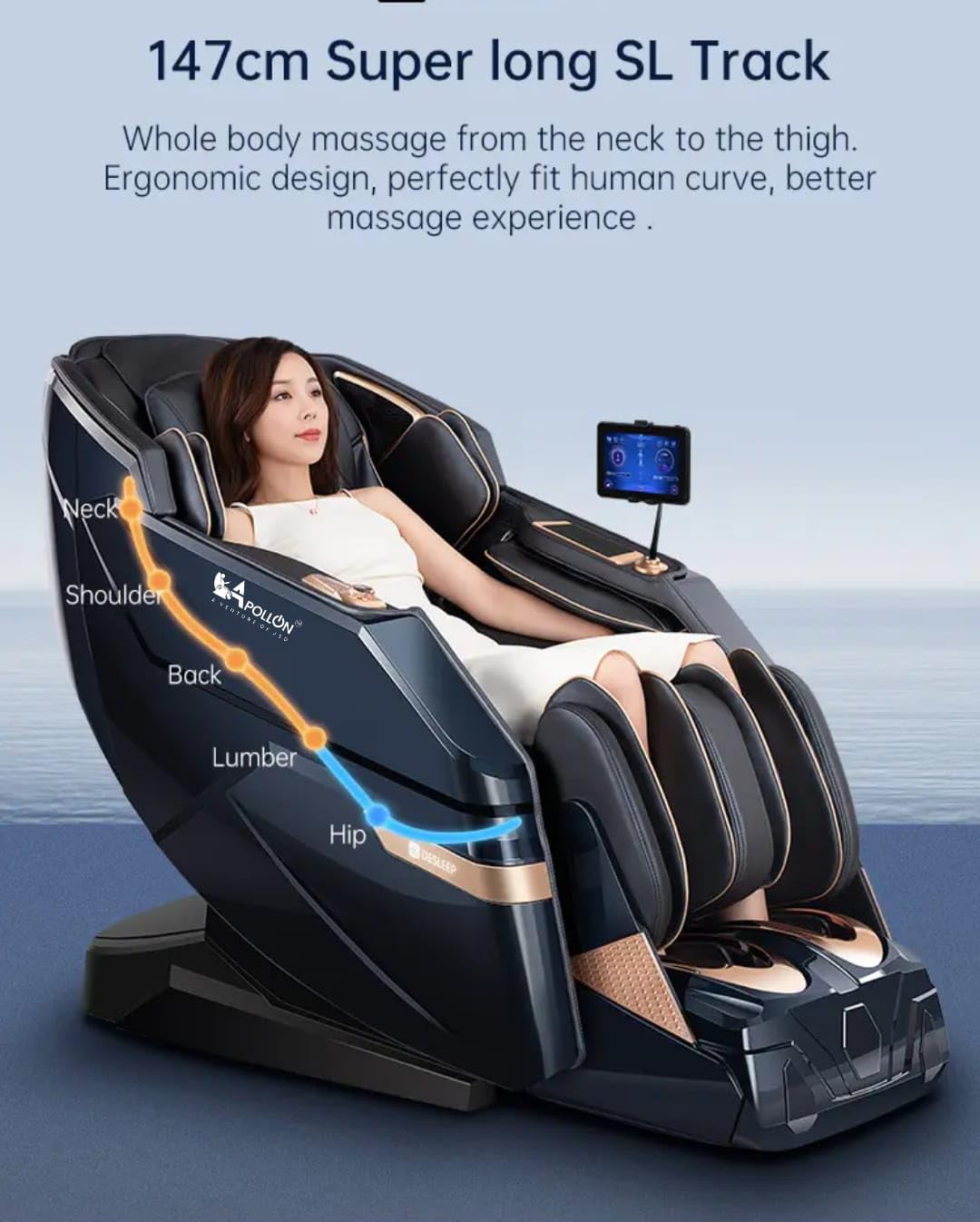 Apollon Z90 Full_Body Massage Chair/ 4D Mechanism Roller Massage System/ 24 Auto Program/ 9 Massage Technology/ 147 cm Super Long SL Track/ 3D Heater/ AI Voice Camend, Multicol Apollon Z90 Full_Body Massage Chair/ 4D Mechanism Roller Massage System/ 24 Auto Program/ 9 Massage Technology/ 147 cm Super Long SL Track/ 3D Heater/ AI Voice Camend, Multicol