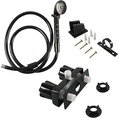 ALI2 Cabezal de ducha para caravana con manguera, cabezal de ducha de alta presión que ahorra agua con anillo guía de manguera y soporte de ducha