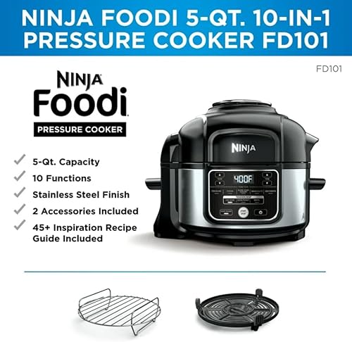 Miniatura 6 de Ninja Foodi - Olla a presión 10 en 1 y freidora de aire, 5 cuartos de galón, acero inoxidable, con tecnología TenderCrisp, estante para asar, FD101