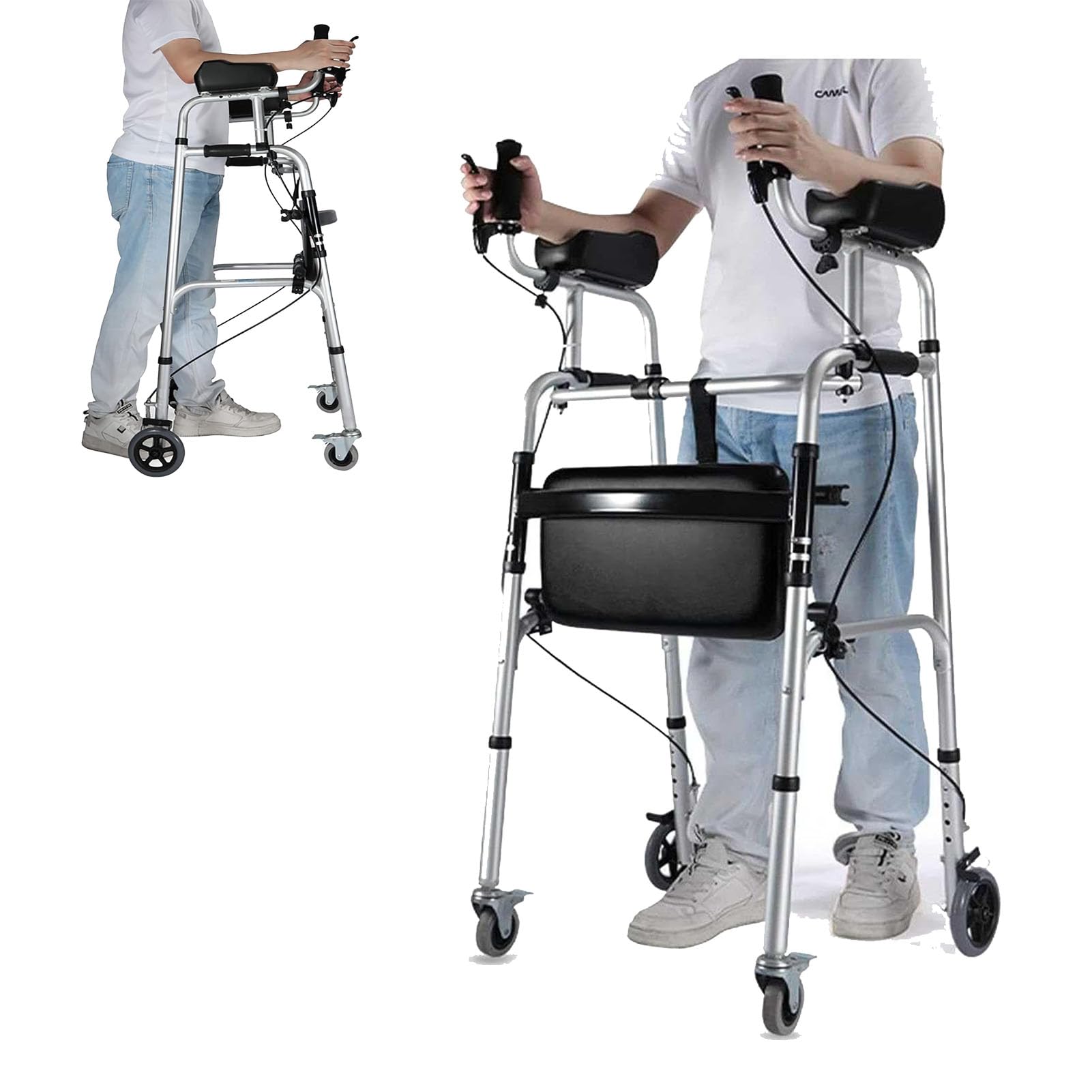 Andadores Adultos, Andador Plegable Aluminio para Ancianos, Andador Vertical para Ancianos/Adultos con Soporte para Antebrazo Y Frenos Y Asiento, Regulable En Altura