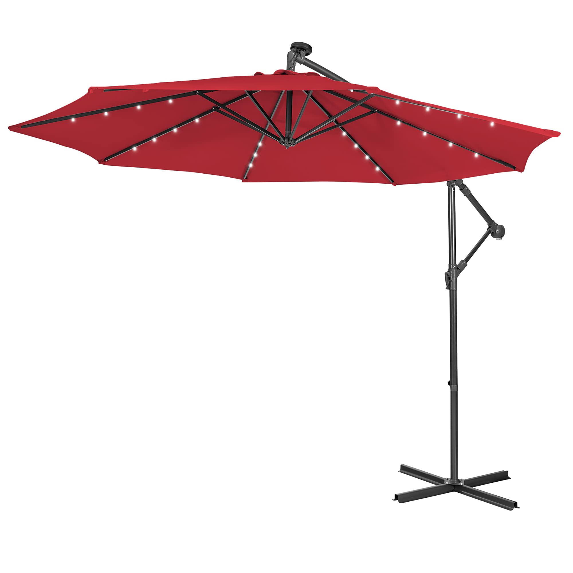 DORTALA 10FT Cantilever Patio Umbrellas, Offset Patio Umbrella with 32 Solar Lights, 360 Degree Rotation, Cross Base and Crank Handle, Large Round Patio Umbrella for Pool, Deck image 8