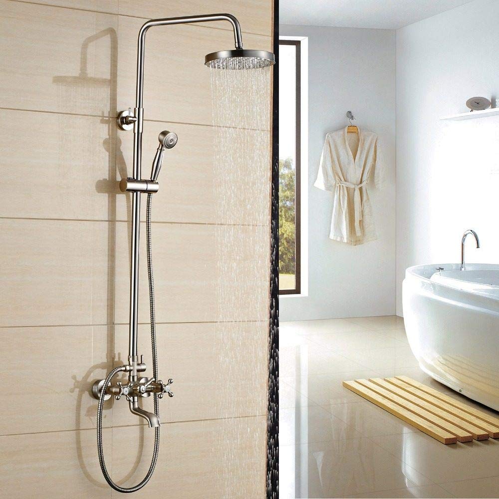 Système de douche robinet mitigeur mural 8 pouces nickel brossé