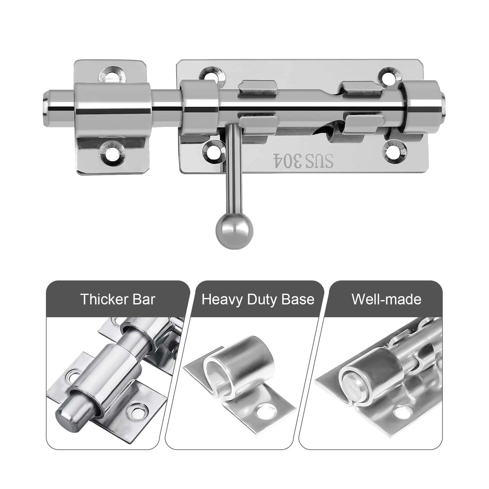 Slide Gate Latch Bolt Safety Door Lock with Padlock Hole 105MM Length, 16MM Dia Bar, Door Lock Bolts for Bathroom Toilet - Image 4