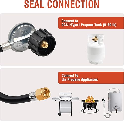 Miniatura 5 de Regulador de propano y manguera adaptadora de 8 pies, piezas de repuesto universales para regulador de parrilla de gas, manguera de tanque de