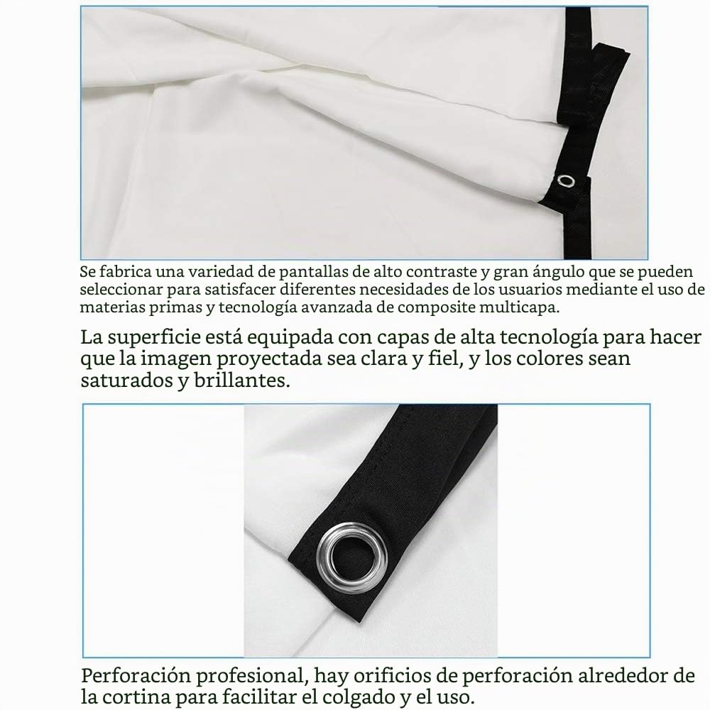 Pantalla Proyección,16: 9 HD 4K Portátil Plegable Blanca Pantalla de Proyector Compatible con ángulo Visión 160 Grados para Exteriores Interiores Escuelas Cine en Casa (150"-332cm(W) X 187CM(H))