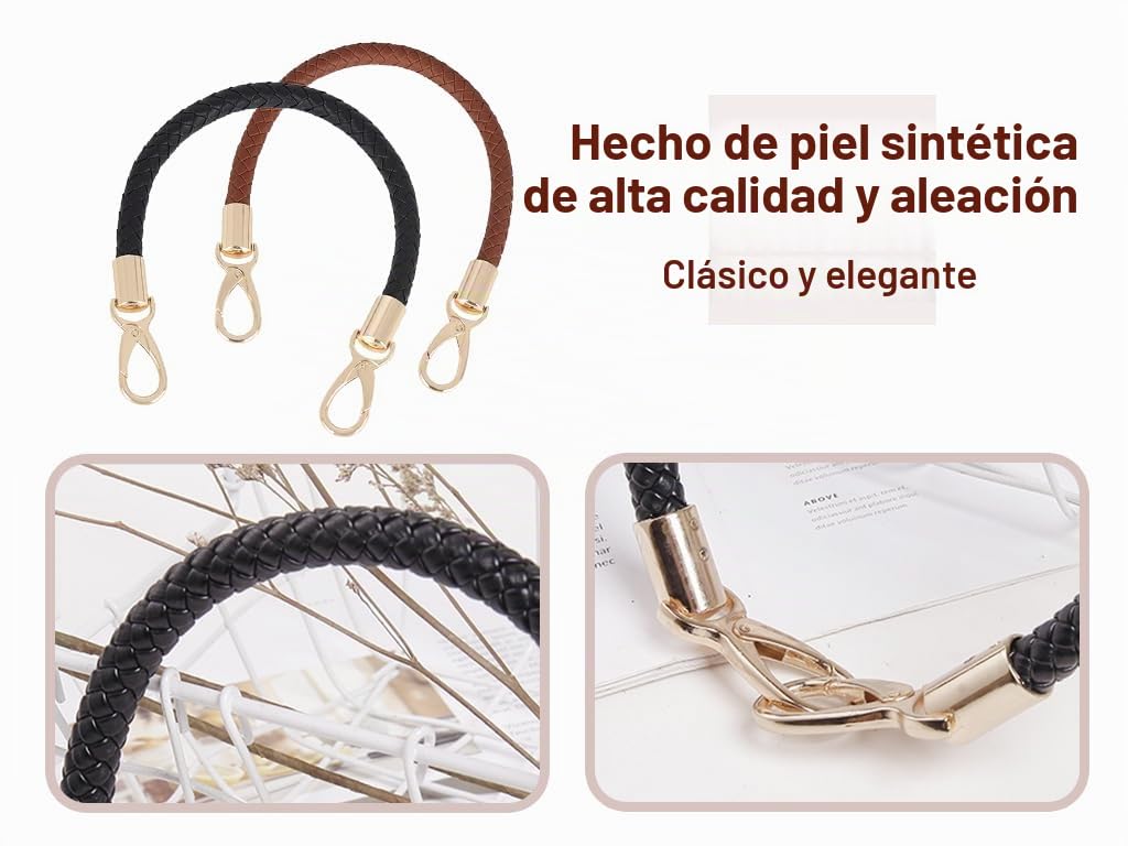 4 Piezas Correa Trenzada para Bolsos, 40CM Asas de Cuero Trenzado con Hebillas de Oro, Asas de Repuesto para Bolso, Asas para Bolsos, Mango de Cuero Trenzado, para Carteras, Cestas
