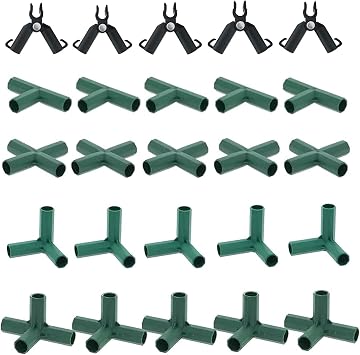 25Pcs 16mm Greenhouse Frame Connectors PVC Building Fitting 3 Way 4 Way Corner Tube Plant Swivel Clips Connector Stable Support 0.63in/16mm, Set of 25pcs Mixed