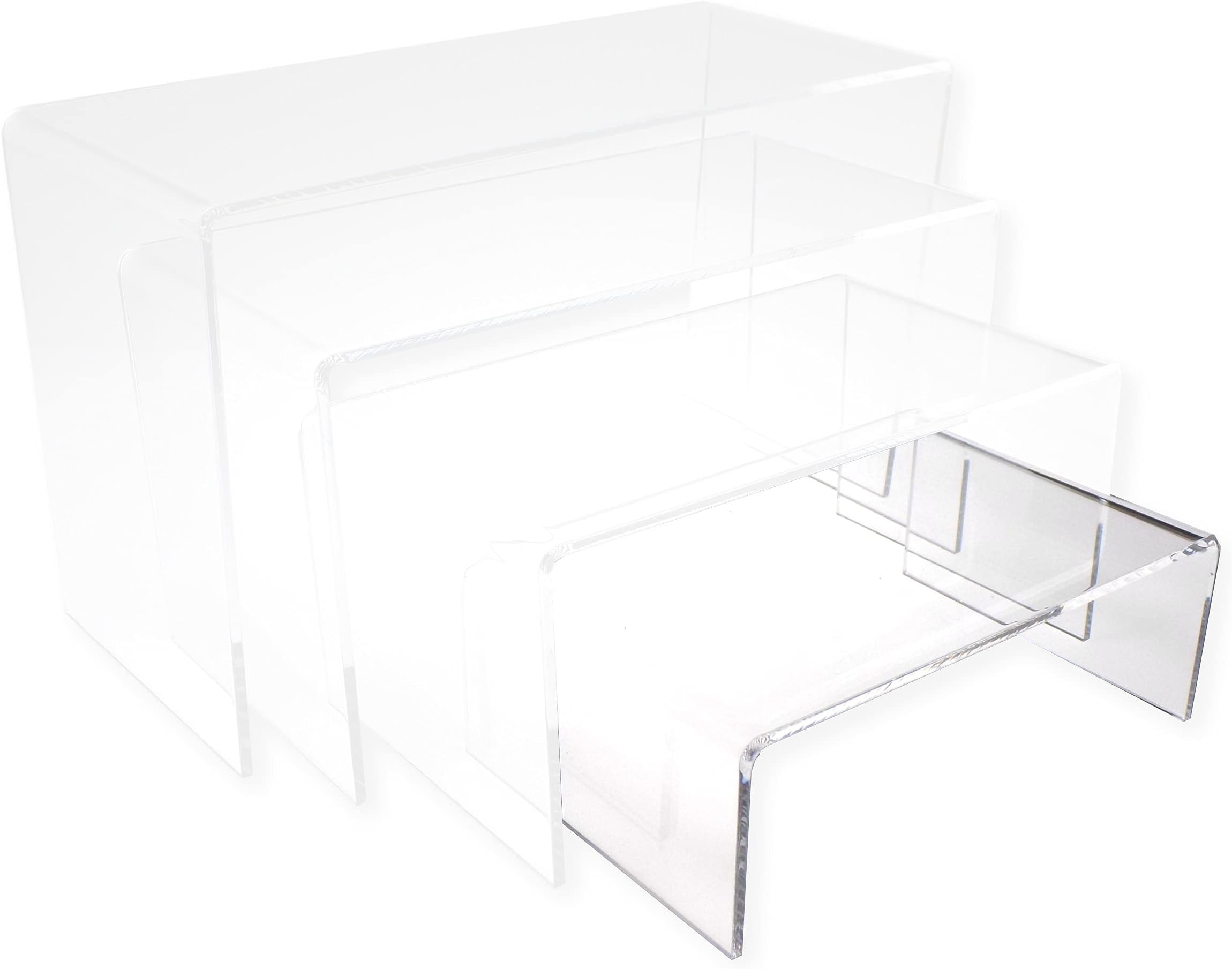EPOSGEAR Nesting Plinths Clear or Coloured Acrylic Plastic Retail Riser Tiered Counter Display Stands - Perfect for Shops, Stalls, Ornaments, Models etc (Clear, Small - Single)